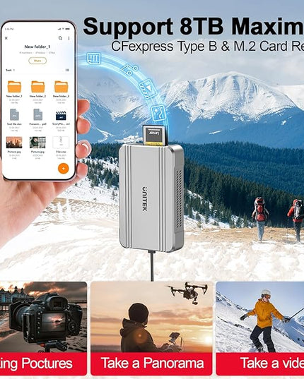 Unitek 40Gbps CFexpress 4.0 Type B Card Reader and M.2 PCIe&NVMe SSD Adapter/Reader, USB4.0 CF Express Reader for CFexpress Type B, PCIe4*2, Fast Transfer for Professional Filmmakers and Photographers