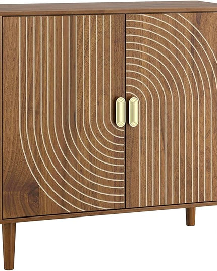 Elegant Line Groove Design Cabinet - Adjustable Shelf Storage, Multi-Use Coffee Bar, TV Console, Kitchen Organizer, Bookshelf - Waterproof MDF - Easy Assembly for Living Room, Dining, Foyer