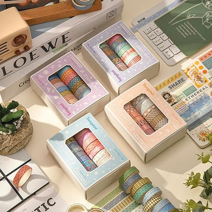 Songdao 20 Rolls Basic Washi Tape Set Japanese Arts Adhesive Tapes Simple Patterns Decorative Masking Tape Sets for Craft, Kids, Scrapbook, DIY, Gift Wrapping (Style Five)