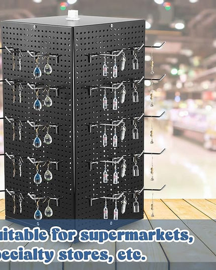 Geelin Metal Pegboard Display with Pegboard Hooks, 9.8 x 9.8 x 20.5 In Rotating Display Stand Display Racks for Craft Shows Pegboard Organizer with Peg Hooks for Jewelry Organizing Retail (Black)