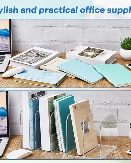 Suzile 2 Sets of Clear Acrylic Magazine Holder with 5 Vertical Compartments Magazine File Holder Acrylic Desk Organizer Book Rack for Desk Sorter Paper Folder Office Accessories Storage Organization