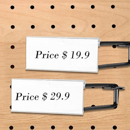 Tandefio 50 Pack 11 Inch Black Metal Peg Board Hooks with Clear Plastic Label Holder Stainless Steel Display Pegboard Hooks for 1/8'' to 1/4'' Pegboard Wall for Garage Storage Retail Shop Supplies