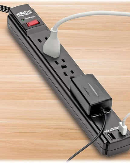 Tripp Lite Surge Protector Power Strip with USB, 6-Outlet & 2 USB Ports, Wall & Desk Mount, 10ft Braided Cord - 990 Joules, 1875 Watts Dollar 25,000 Insurance (TLP610BUAM)