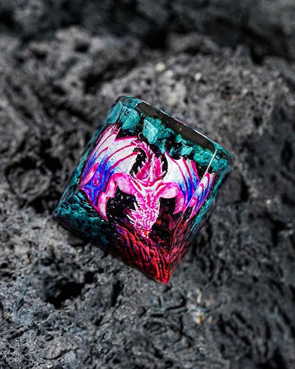 Pink Dragon with Volcano Cool Artisan Keycap R1 SA Profile Custom Fantasy Dragon Keycaps 1U ESC Handmade Gaming Resin Key Cap Cherry MX Switch Compatible Mechanical Keyboard Dragon Lover Gift