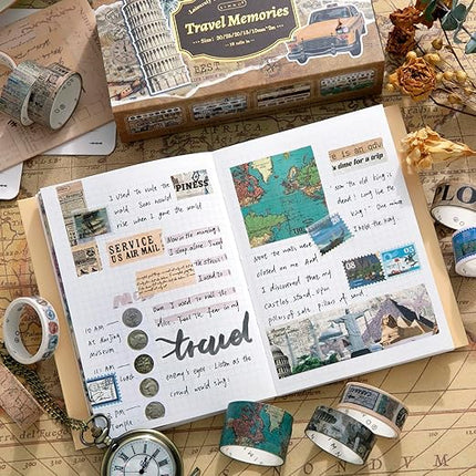 Auguro 18 Rolls Travel Washi Tape Set journaling Tape for Crafts and Journaling DIY Scrapbook Tape for journaling Scrapbooking Supplies washi Tape for Scrapbooking