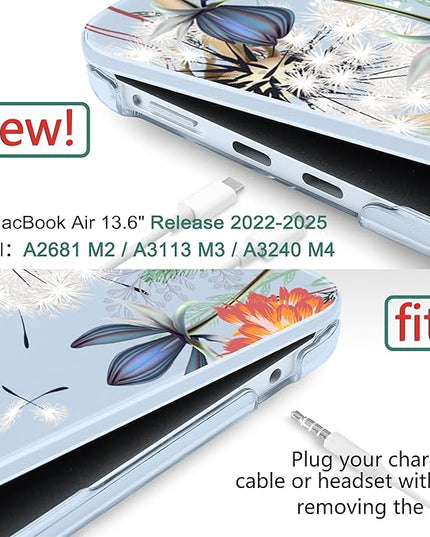 DONGKE for M4 MacBook Air 13.6 Inch Case 2025 2024 2023 2022 Model A3240 A3113 A2681 M3 M2 Chip, Plastic Hard Shell Case Cover with Touch ID for MacBook Air 13 Inch M4 - Dandelion