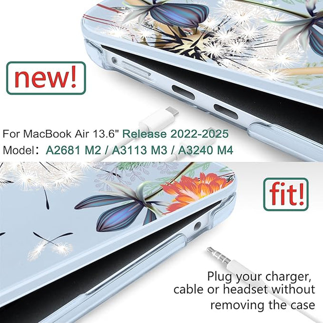 DONGKE for M4 MacBook Air 13.6 Inch Case 2025 2024 2023 2022 Model A3240 A3113 A2681 M3 M2 Chip, Plastic Hard Shell Case Cover with Touch ID for MacBook Air 13 Inch M4 - Dandelion