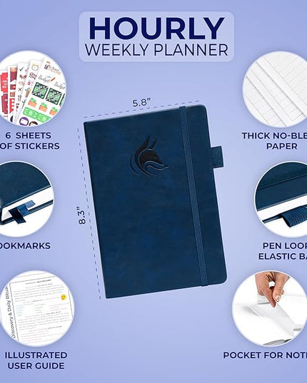 Clever Fox Planner Schedule – Undated Weekly & Monthly Life Planner with Time Slots, Appointment Book & Daily Organizer, A5 (Dark Blue)