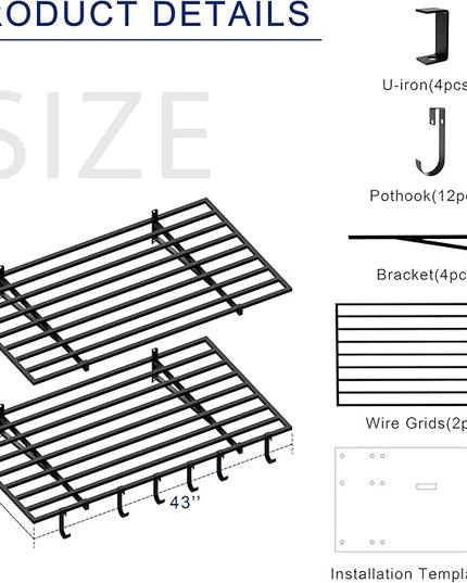 2-Pack 2x4ft Garage Shelving Wall Mounted, 24x43 inch Wall Shelf Heavy Duty Garage Storage Shelves Floating Shelves with Hooks, 500LB Capacity