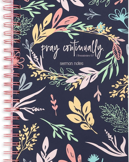 Steel Mill & Co Cute Floral Spiral Notebook Journal for Notes, 10.5" x 7.5" Sermon Notes and Church Notes Journal for Women with Durable Hardcover and 60 Lined Pages with Prompts, Navy Floral