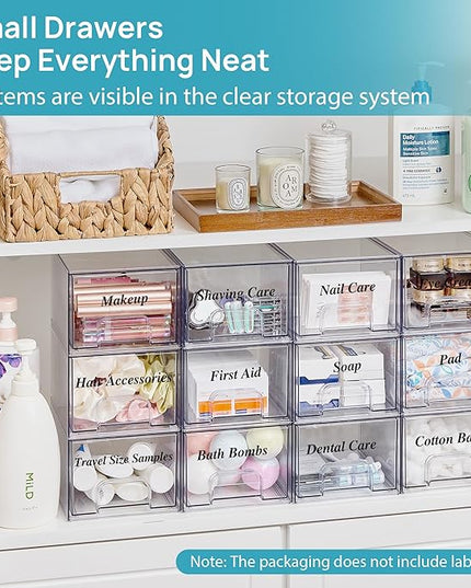 Vtopmart 10 Pack Clear Small Stackable Storage Drawers,Acrylic Bathroom Makeup Organizer,Plastic Storage Bins For Vanity, Undersink, Kitchen Cabinets, Pantry, Home Organization