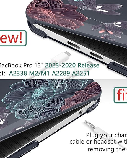 DONGKE Compatible with MacBook Pro 13 inch Case 2024 2023-2020 Release A2338 M2/M1 A2251 A2289 with Retina Display & Touch ID, Plastic Hard Shell & Keyboard Cover & Screen Film - Dahlia Flowers