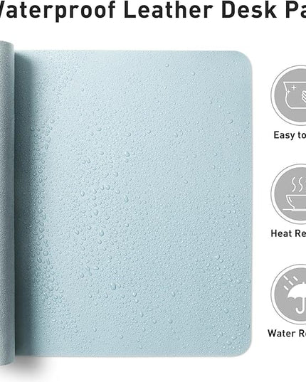 Aothia Leather Desk Pad Protector, Office Desk Mat, Large Mouse Pad, Non-Slip PU Leather Desk Blotter, Laptop Desk Pad, Waterproof Desk Writing Pad for Office and Home (48"x17", Baby Blue)