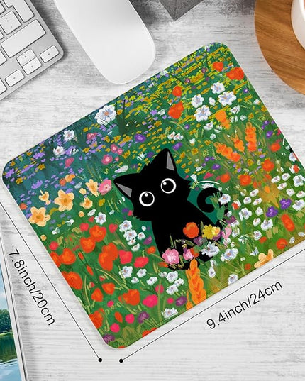 Black Cat Square Mouse Pad,Non-Slip Rubber Base Mouse Pad,Home Office Decoration Desktop Accessory,Laptop Mouse Pad for Office Laptops,9.4x7.8x0.12in