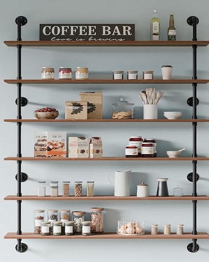 48 InchPipe Bookshelf Floating Shelves for Wall Shelves Bookshelf Industrial Pipe Shelving Shelves Real Wood Planks Rustic Hanging Shelves Farmhouse Kitchen Bar Shelving