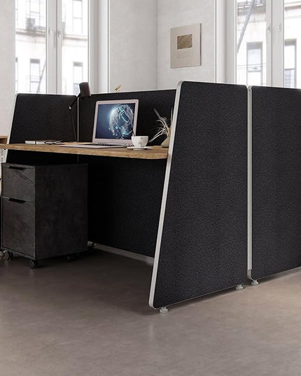 2-Person Modular Cubicle Workstation with Privacy Panels & Built-in Power & USB | Includes Mobile Drawer Cabinets | Space-Saving Layout for Startups & Modern Offices (Black, 1 desk for 2 person)