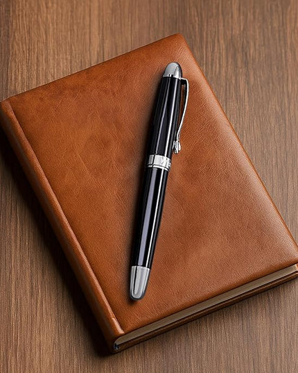 Webson Gill The Boss' Black Luxury Executive Fountain Pen, Polished Lacquer & Chrome, Medium Nib, Smudge Free No Bleed, Use Any Fountain Ink with Included Converter, Fits Cartridges (sold separately)