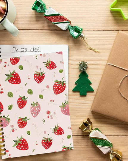 JKMBN Cute Strawberry Journaling Notebooks, Preppy Pink Spiral Notebook, Pink Office Supplies, Cute Notebooks for Women Girls, Hardcover Spiral Notebooks College Ruled 5.5 x 8.3
