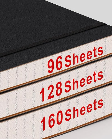 AHGXG Graph Paper Notebook - Grid Paper Notebook Large A4 8.5''×11'', 320 Pages Thick Journal, 100gsm Thick Graph Paper, Leather Softcover, Inner Pocket - Black