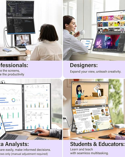 InnoView 2025 23.8" 2K Dual Portable Monitor QHD 2560 x 1440P 100% sRGB - Foldable & Stackable Design with 315° Screen Adjustment & 180° Stand | USB-C/HDMI, Dual Monitor for Laptop, Mac, Windows