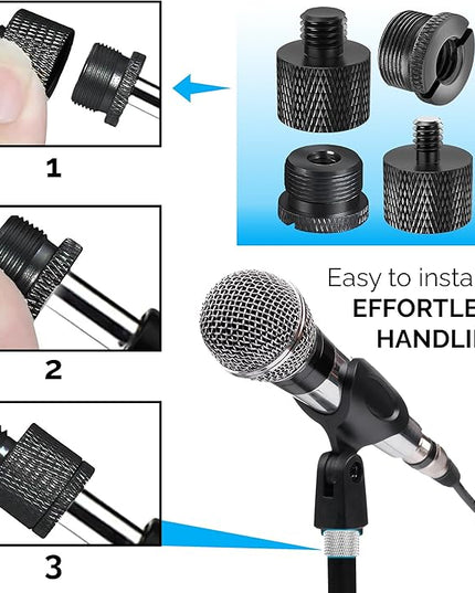 IXTECH Mic Stand Adapter Set - 8 Piece Metal Mic Stand Adapter Kit - 3/8 to 5/8 & 1/4 to 5/8 Female to Male Thread Adapter - Boom Arm Adapter (2)