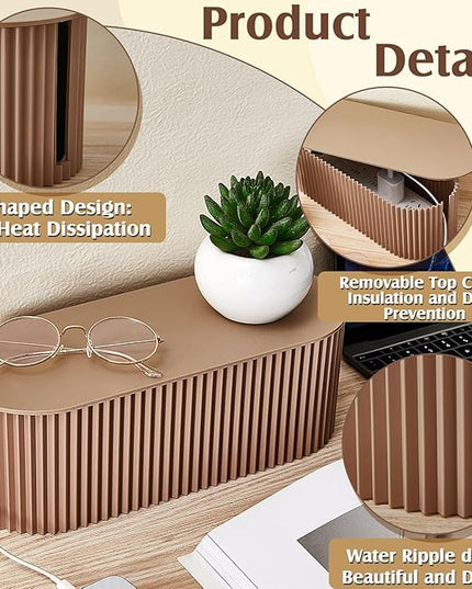 Marsui 2 Pcs Light Coffee Cable Management Organizer Box for Hiding Wires, Home Office Desk Floor Cord Organizer, 11.8 x 5.1 x 4.3 Inch Cord Strip Protect Holder Wire Storage