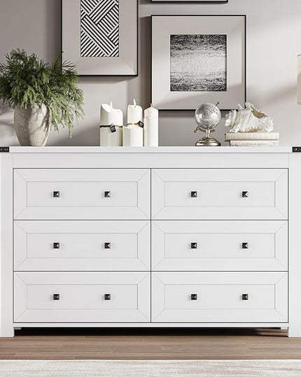 BORNOON 6-Drawer Dresser, Modern Wooden Storage Chest of Drawers, Dresser TV Stand, Wood Drawer Organizer with Metal Handles for Bedroom, Living Room, Hallway