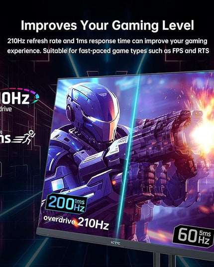 KTC 27 Inch QHD Gaming Monitor, 2K 200Hz Up to 210Hz 1ms Fast IPS Computer Monitor, HDR400, 1440P with Adaptive Sync, Built-in Speakers, HDMI Displayport, Tilt Adjustment, VESA Compatible, H27T22C-3