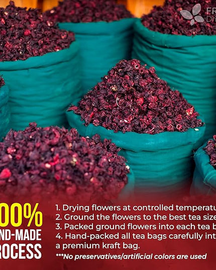 FreshDrinkUS, Premium 140 Hibiscus Flowers Tea Bags, 100% Natural, Handmade & Pure from Hibiscus Flowers. No Sugar/Caffeine/Gluten, Vegan. Tart & Refreshing, Hot or Ice Tea, Great For All Seasons