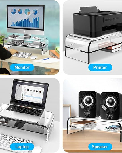 AboveTEK 2-Tier Acrylic Monitor Stand, Computer Riser for Home Office, Clear Monitor Riser for Keyboard Storage, 18.9" x 8.7" Multi Monitor Desk Stand for iMac Multi-Media Laptop Printer TV