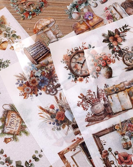 Auguro Scrapbooking Stickers 20 Sheets Pre-Cut 200 washi Stickers PET People Sticker Books for journaling Scrapbook Supplies Flower Transparent Journal Sticker