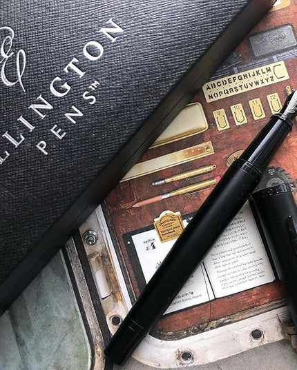 Ellington Pens Luxury Fountain Pen Set - Fountain Pens for Writing - Smooth Nib - 24 Ink Cartridges Special Bundle - Includes Refillable Ink Converter, Calligraphy, Journaling, Sketching (The Stealth)