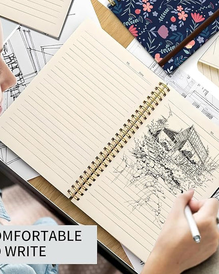 Spiral Journal Notebook, A5 Cute Notebooks for Women Men, College Ruled Hardcover Notebook for Work & Note Taking, 60 Pages Double-Wire Journals for Writing (Pink Flower)