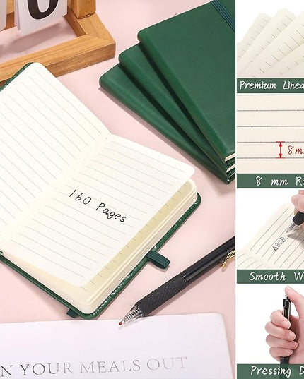 Aodaer 50 Sets Pocket Notebook Journal with Pens, 160 Pages, 3.5 x 5.5 Inch Mini Lined Journal Notebook A6 Leather Hardcover College Ruled Notepad with Pen Holder for School Office Gifts, Dark Green