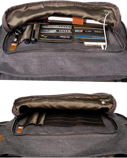 ESTARER 13-14 Inch Laptop Messenger Bag Water-Resistant Canvas Shoulder Bag for Business College, Grey