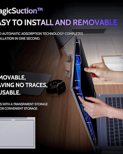 Peslv Privacy Screen for 13.5 Inch Surface Book 3/2/1, MagicSuction™ Removable Anti Spy Black Protector, Glare Blue Light Filter for Microsoft Laptop Computer Monitor