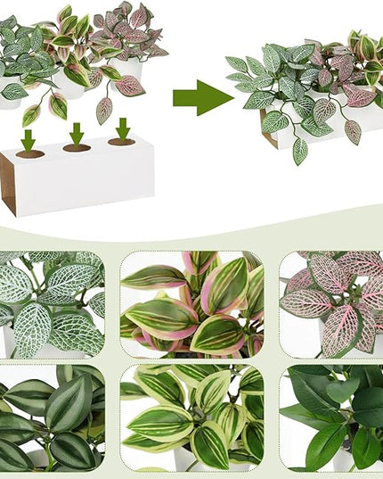 Hollyone Fake Plants 6 Pack Artificial Plants Indoor Faux Plant with White Plastic Pot Small Fake Potted Plant for Home Aesthetic Living Room Bathroom Desk Shelf Office Decor
