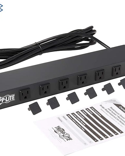 Tripp Lite 12-Outlet Rack Mount Power Strip PDU, Six Front & Six Rear Facing Outlets, 15A, 120V, 15ft Cord with Right-Angle Plug, Horizontal 1U Rack Mount, Black