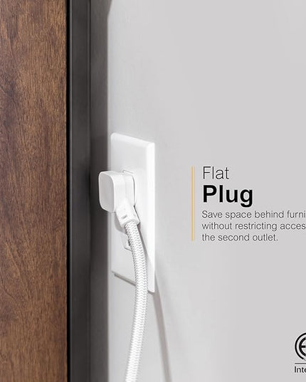 GE UltraPro 4 Outlet Surge Protector, USB-C Charging, 3 ft Designer Braided Cord, 1060 Joules, ETL Listed, White, 41354