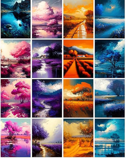 PIXILUV Vintage Postcards (24 pcs 4"x6" each) Autumn Night Bright Color Impressionism Scenery Coutryside Views Vintage Postcards Book Illustrations Reprint