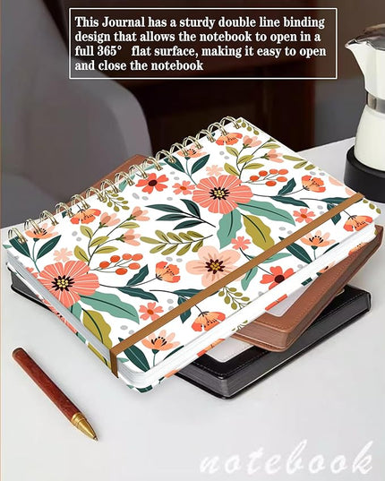 Spiral Journal Notebook for Women, Hardcover A5 College Ruled Notebook, 120 Pages, Thick Paper, Cute Lined Journal for School, Office & Work, 6 x 8.4 in(Cute Pink Flowers)