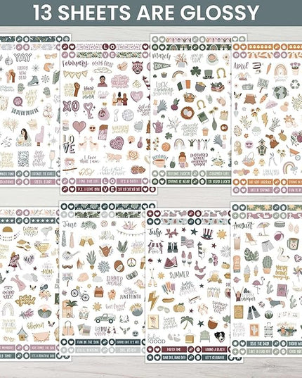 bloom daily planners Monthly Celebrations Planner Stickers for Calendar Decorating, Planning, Scrapbooking - Holiday, Seasonal, & General Events (14 Sheets, 1,150+ Stickers per Pack) - Cool Tones