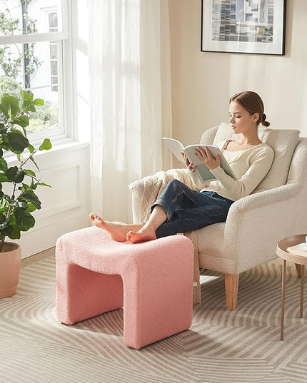 Vanity Stool Foot Rest Small Footstool Ottoman Chair Seating Backless Modern Teddy Velvet Ottoman for Makeup Room Living Room Bedroom Entryway,(Single 1) Pink