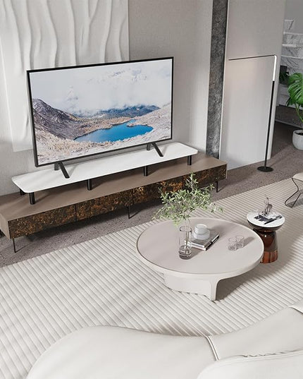 Dual Monitor Stand Riser 43.7 inch Large Extra Long Monitor Stand Riser Wide TV Stand Riser Monitor Stand for 2 Monitors Wood & Steel Leg Desktop Riser Desk Organization Home Office (White)