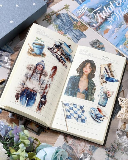 Auguro Scrapbooking Stickers 20 Sheets Pre-Cut 200 washi Stickers PET People Sticker Books for journaling Scrapbook Supplies Transparent Journal Sticker