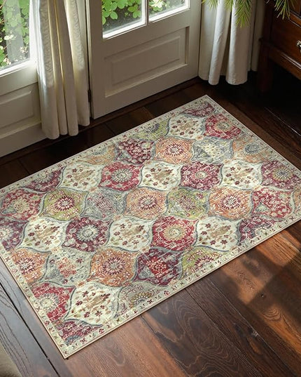 Lahome Moroccan Trellis Washable Orange Rug, 2x3 Entryway Rugs for Kitchen Bathroom, Non-Slip Indoor Door Mat Ultra-Thin, Small Throw Carpet for Bedroom Entry, Orange/Terracotta
