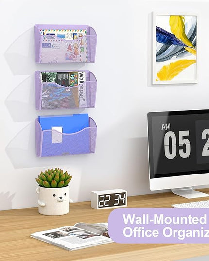 EasyPAG Single Pocket Wall File Organizer, Mesh Hanging File Folder Organizer for Letter/A4 Size Folders, Wall Mounted Vertical Mail Holder for Paperwork, Office, Home, School, Purple