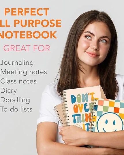 Cute Notebooks for School 4 Pack, A5 5.8 x 8.3 inch Happy Face Hardcover Notebooks for Work, Retro Aesthetic Notebooks College Ruled, Cute Spiral Journal for Women, Back to School Notebook for Kids