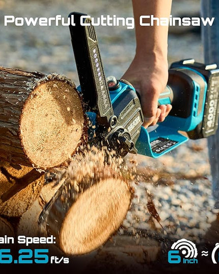 SEESII Electric Chainsaw Trimmer Pruner: 3-in-1 Cordless Chainsaw, Hedge Trimmer, Pruning Shears with 2× Rechargeable 4000mAh Batteries, Garden Tool Kit for Tree Trimming and Branch Cutting