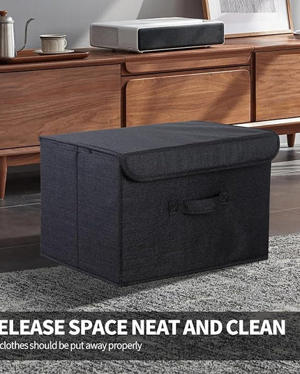 8 Pack Large Collapsible Storage Bins Container Fabric Boxs Bulk with Lids Storage Baskets for Shelves Drawers, Desktop, Closet, Office, Bedroom, Home, Garage (Black)